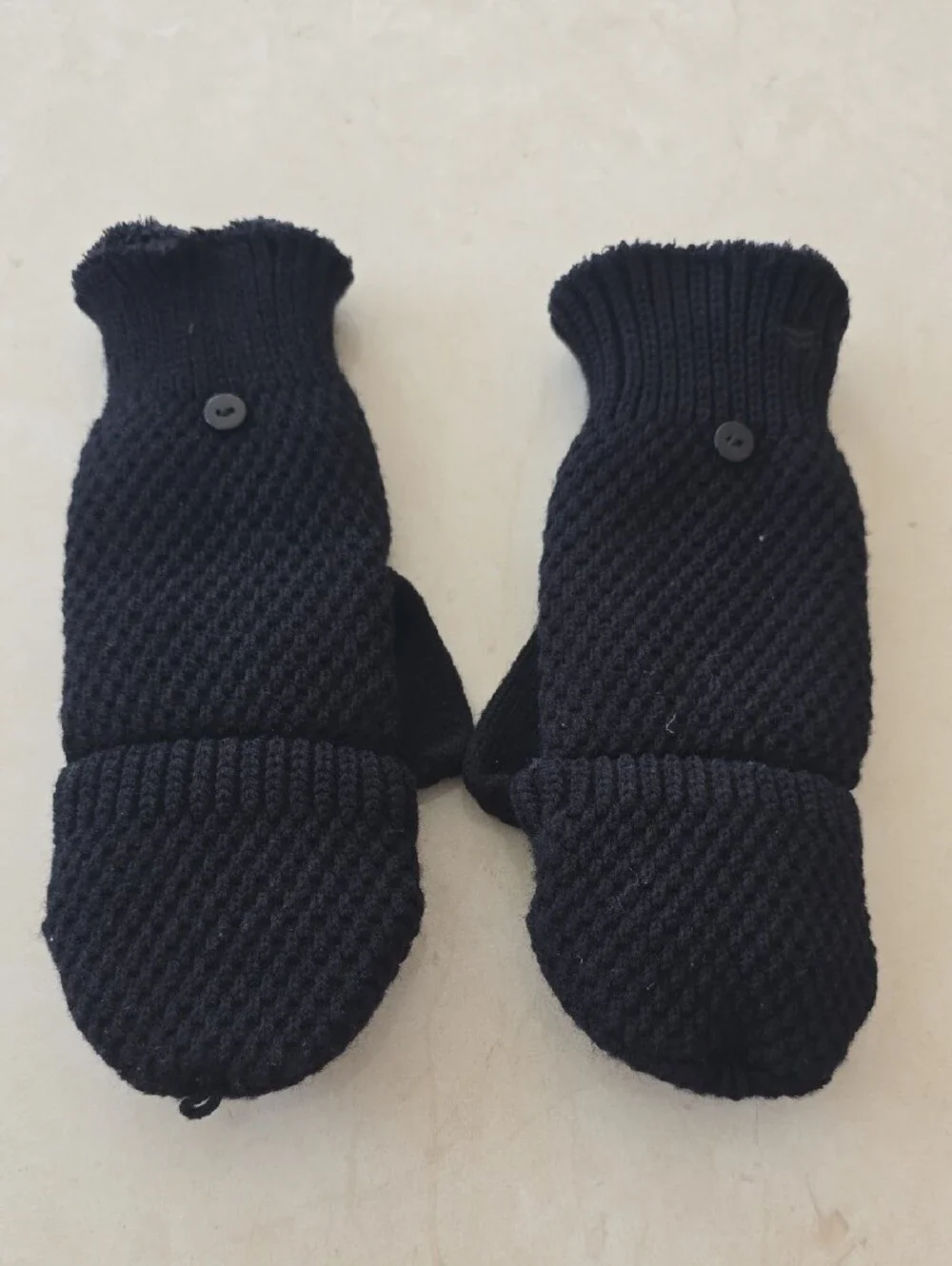 Black Convertible Knit Mittens - Women's Accessories - OS